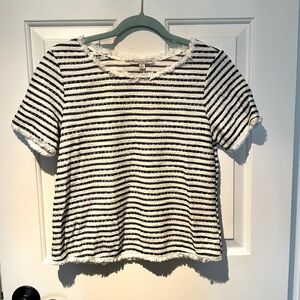 Navy & White Green Envelope Striped Fringe Top. Size Small.